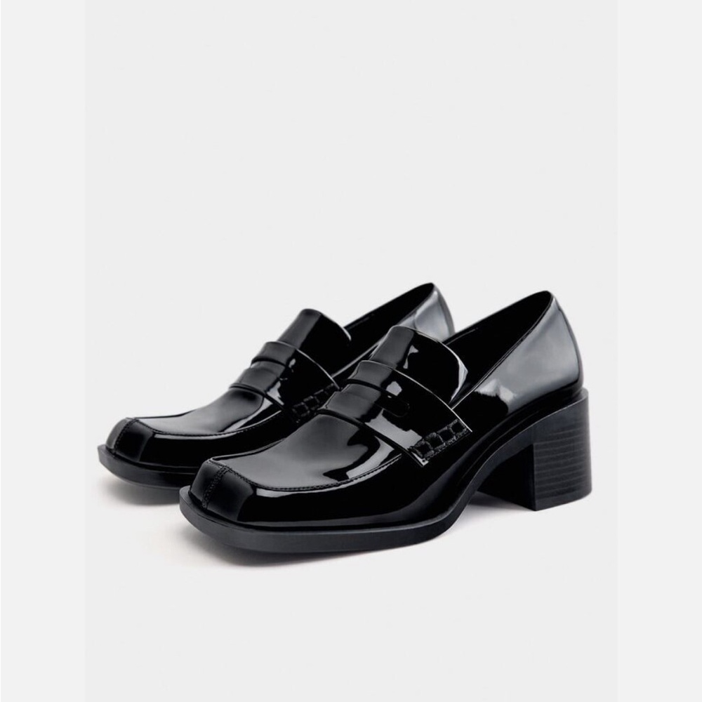 Zara Black Faux Patent Leather Heeled Loafers Size 41 (US 10) Brand NEWNeverWorn